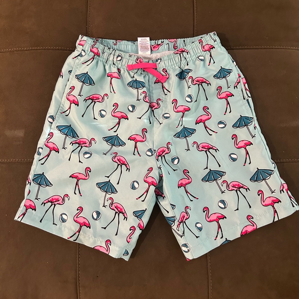 Nordstrom Flamingo Patterned Swim Trunks - Blue and Pink. Lined. Y Medium